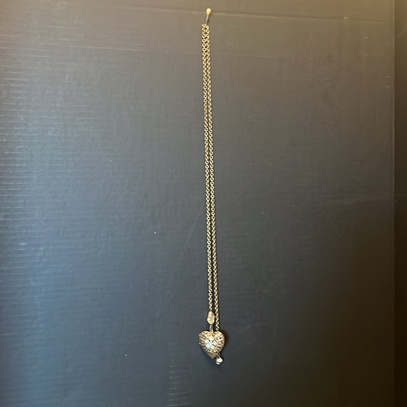 Lizpaialios Heart Locket Pendant 36” Chain W Crystals Brass no clasp Tye it - Picture 7 of 7